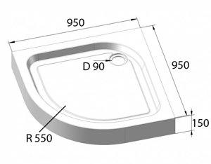    950*950  BelBagno TRAY-BB-R-95-550-15-W 