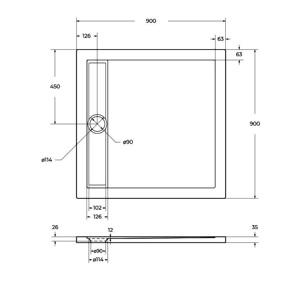    900*900*35  BelBagno TRAY-BB-DUE-A-90-4-W0 