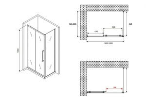   1000*600*1950  ABBER Schwarzer Diamant AG30100BH-S60B  ,  