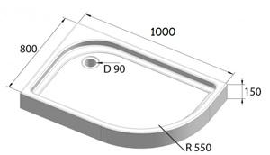    1000*800  BelBagno TRAY-BB-RH-100/80-550-15-W-L 