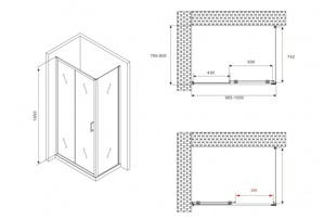   1000*800*1950  ABBER Schwarzer Diamant AG30100B-S80B  ,  