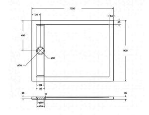    1200*900*35  BelBagno TRAY-BB-DUE-AH-120/90-4-W0 