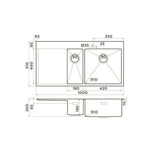     1000*510  Omoikiri Akisame 100-2 LG-R 4973090  