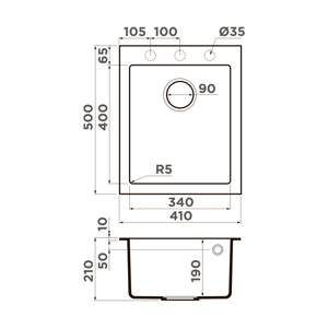   410*500  Omoikiri Bosen 41 GR 4993543   (Leningrad grey)