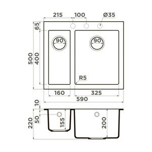   590*500  Omoikiri Bosen 59-2A WH 4993823 